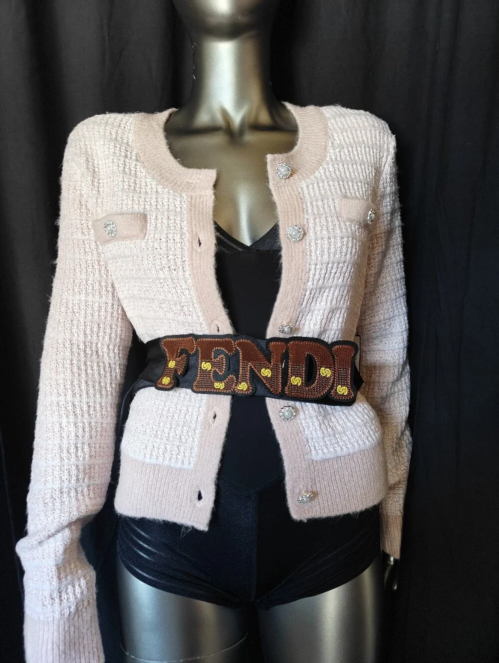 Black Satin Tie With Embellishments